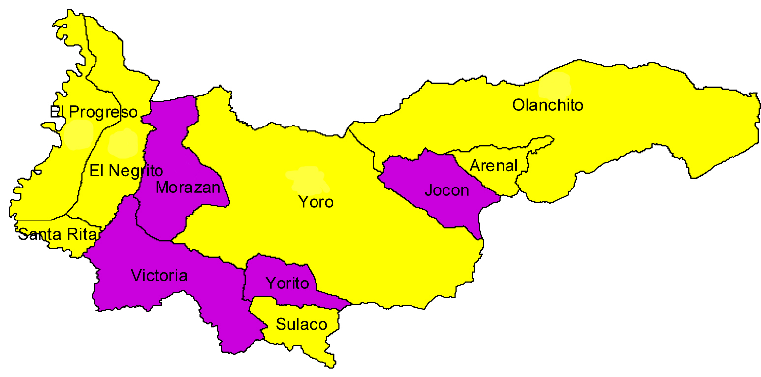 Mapa de Division politica del departamento de Yoro